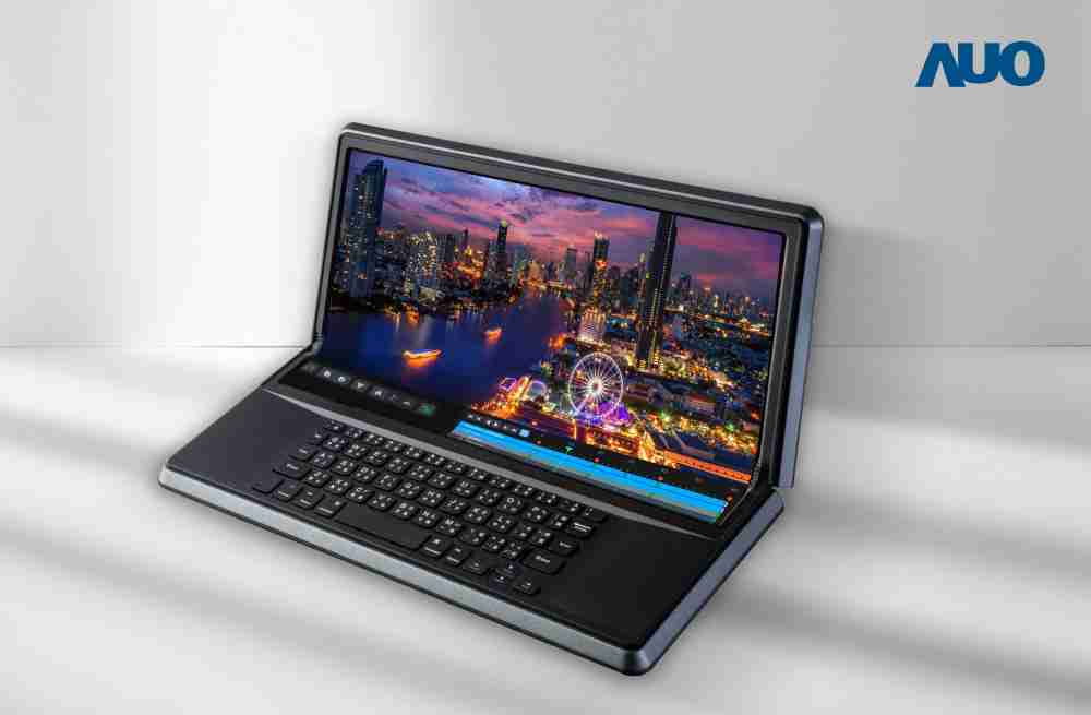 汇旺支付14.6吋Micro LED折迭显示屏幕，，，，搭配半径4mm的弯折绞炼，，以及高画素、、高亮度、、、高对比度的显示技术特点，，，即便在大视角下仍保有绝佳色相与亮度